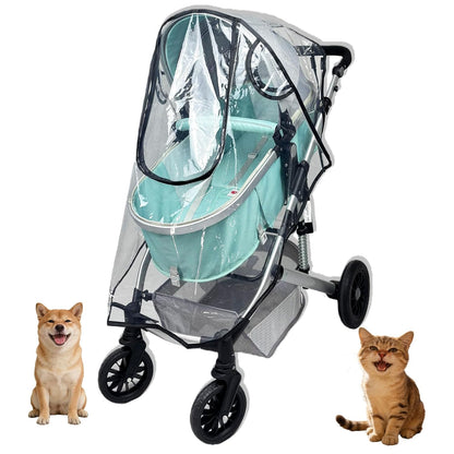 Unisize Pet Stroller Rain Cover - Foldable Clear Protection for Snow, Wind & Rain, Suitable for Most Models