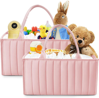 SWEET DOLPHIN 2-Pack Quilted Diaper Caddy Organizer – Premium Puffer Style Nursery Storage Bins – Water-Resistant & Wipeable Changing Table Organizer – Trendy Tote for Home & Car Travel - Mocha Brown