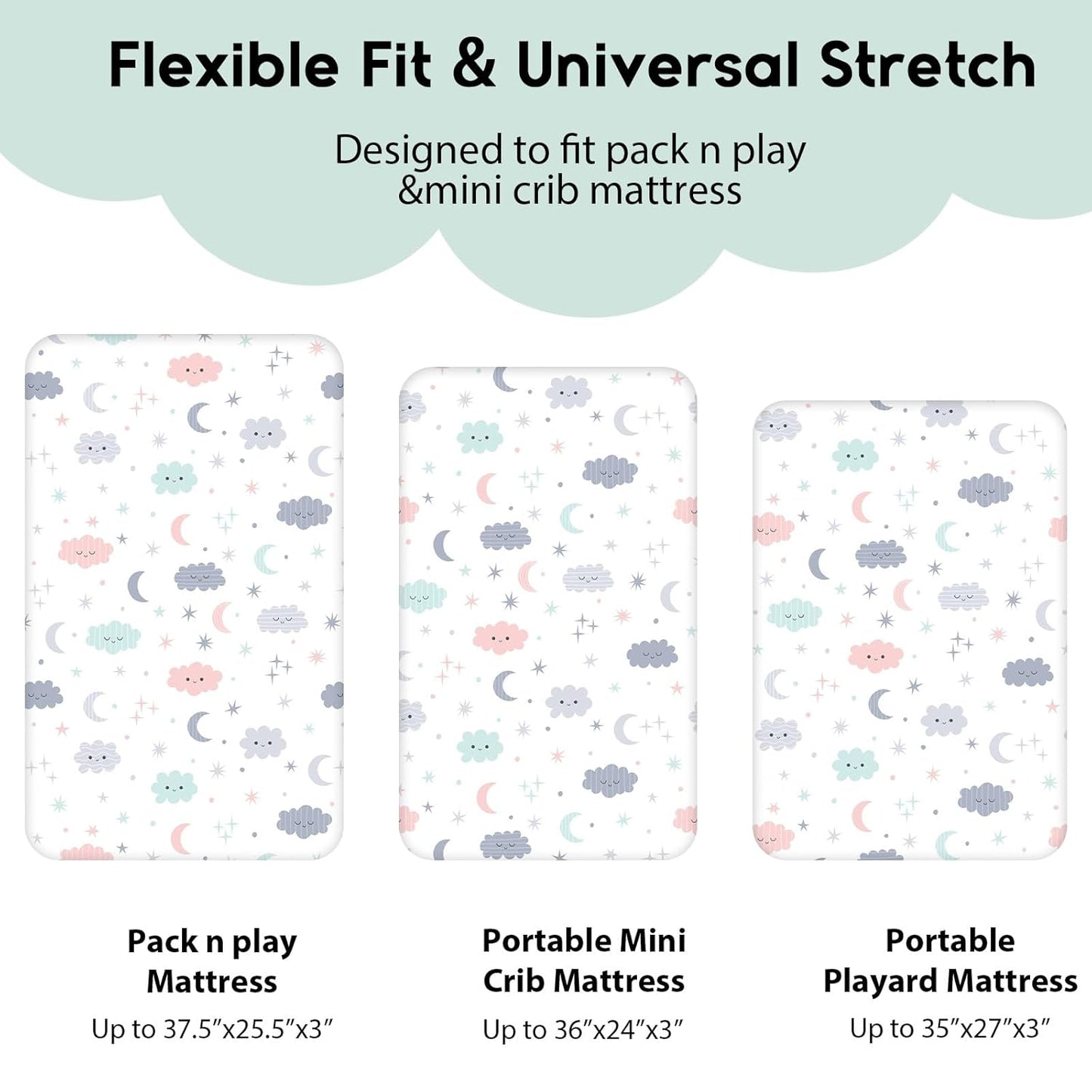 Yoofoss Pack and Play Sheets Fitted, Mini Crib Sheets 2-Pack for Pack N Play Mattress, Stretchy Playard Sheet, Soft and Breathable Green+Giraff