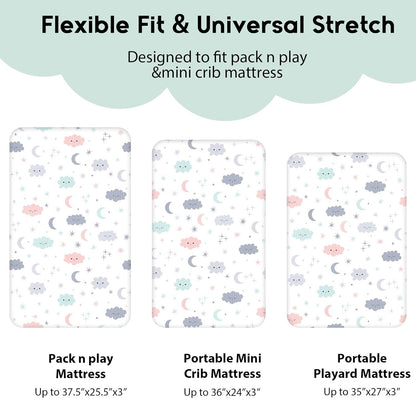 Yoofoss Pack and Play Sheets Fitted, Mini Crib Sheets 2-Pack for Pack N Play Mattress, Stretchy Playard Sheet, Soft and Breathable Green+Giraff