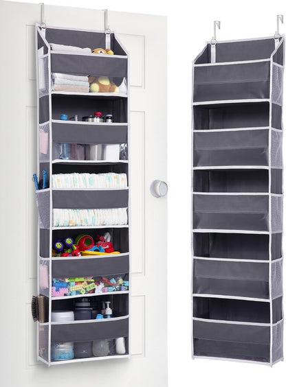 ULG 1 Pack Over Door Organizer with 5 Large and 10 Mesh Side Pockets, 44 lbs Weight Capacity Hanging Storage with Clear Window Kids Toys, Shoes, Diapers, Dark Grey, 5 Layers
