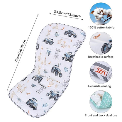 Baby Stroller Cushion,Infant Car Seat Insert-Reversible Universal Breathable and Soft Newborn Stroller Mat,100% Cotton Cover Toddler Seat Pad Liner-34x78cm,1 Pack(Car+Gray Stripes)