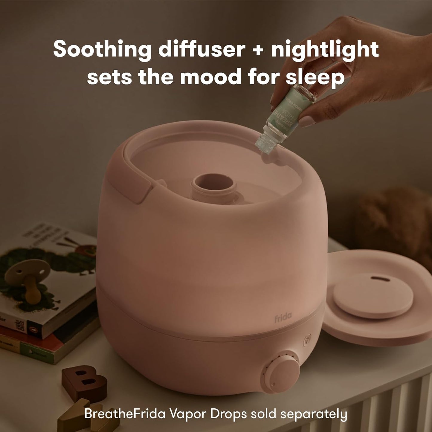 Frida Baby 3-in-1 XL Top Fill Humidifier for Bedroom, Cold & Flu Relief, 6L Tank Cool Mist Humidifier + Diffuser for Large Rooms, Mold Resistant, Nightlight, Auto-Off, Quiet, Essential Oil Diffuser