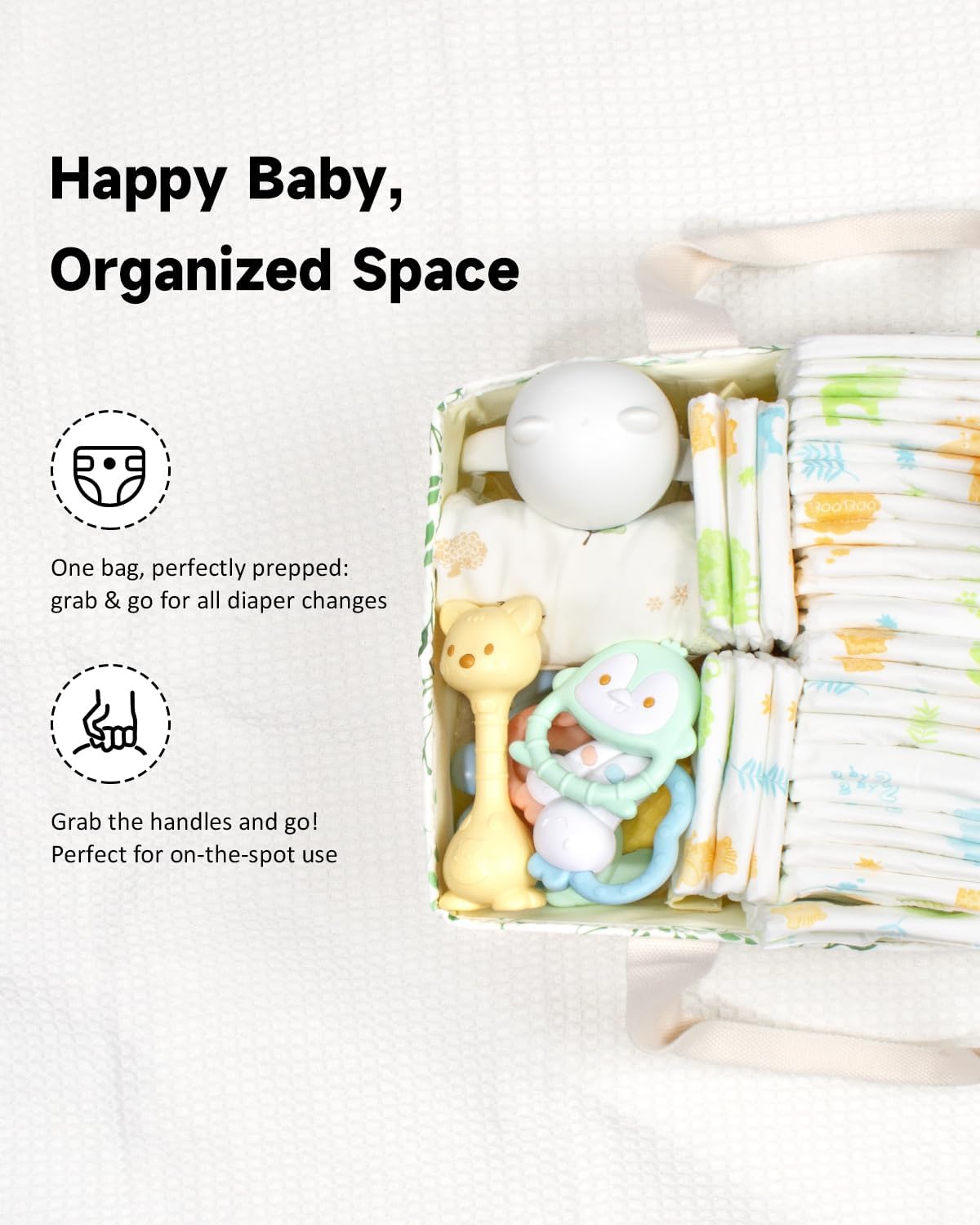 BuyCard Floral Baby Diaper Caddy Organizer, Large Quilted Nursery Storage Basket with Handle, Gift for Baby Shower, Newborn Parents Gift