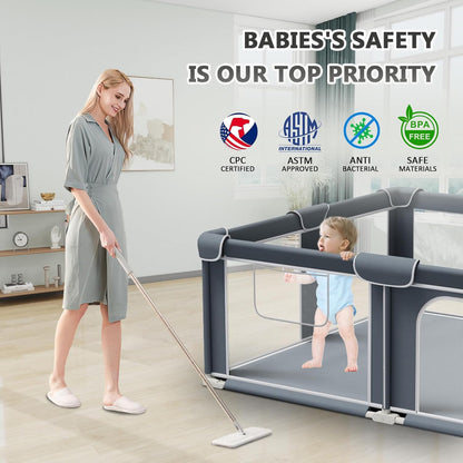 G TALECO GEAR Foldable Playpen for Babies and Toddlers, 71"x79" Portable Play Yard with Mat, Kids Collapsible Play Pen with Sturdy Metal Frame & Mesh Walls, Indoor & Outdoor Baby Fence Play Area