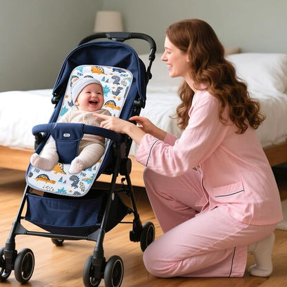 Baby Stroller Cushion,Infant Car Seat Insert-Reversible Universal Breathable and Soft Newborn seat Liner for Stroller,100% Cotton Seat Pad Liner for Newborns-34x78cm,1 Pack(Dinosaur+Grey)