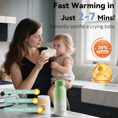 Portable Bottle Warmer for Travel - 12oz Cordless Milk Warmer, Dual Heating Modes for Breast Milk & Water, Fast Heating Smart Temperature Control, Ideal for Outdoor, Car, and Nighttime Feeding