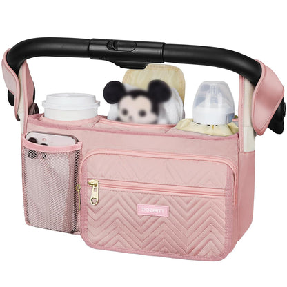 Universal Stroller Organizer with Insulated Cup Holders,Large Capacity Non-Slip Stroller Caddy Bag Fits for Uppababy/Doona/Jogger/Britax/Mompush/BoB with Anti-Sag Hard Bottom and Wet Wipes Pocket