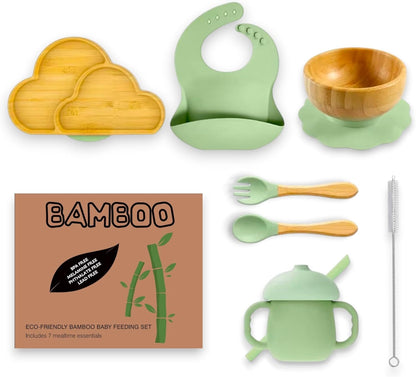 Bamboo Suction Plate and Bowl Set for Babies 7 Feeding Essentials Baby Led Weaning Supplies BPA Free Eco-Friendly (Purple)