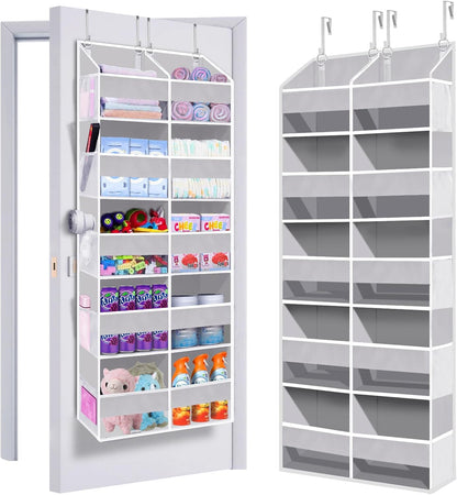 Heavy Duty Over The Door Organizer 5 Tiers, Extra Large Behind Door Storage of 10 Big Front & 10 Mesh Pockets, 80lb Weight Capacity, Hanging Doors Storage Organizer for Closet Bedroom Nursery, Grey