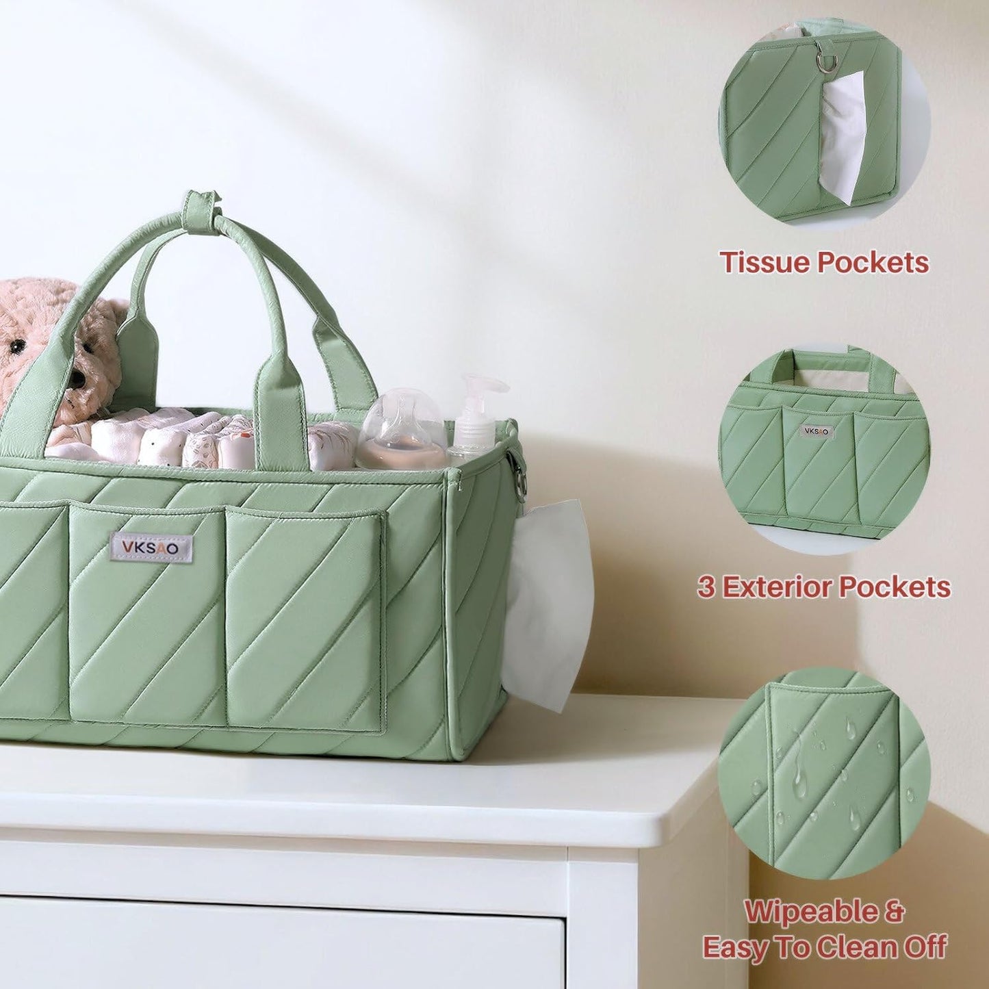 Baby Boy Essentials Diaper Caddy Organizer – Portable Storage Basket with Shoulder Strap & Stroller Hooks, Splashproof Quilted Nursery & Car Tote, Baby Gifts for Baby Shower, Classic Blue