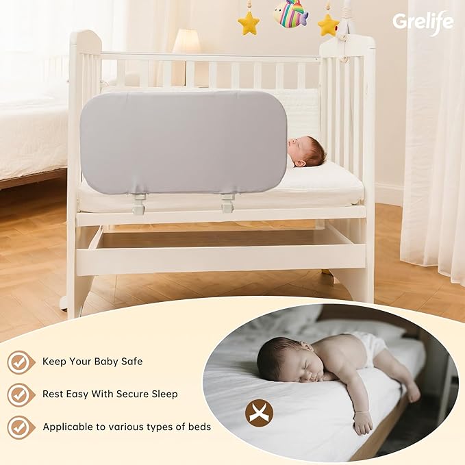 Grelife 33" Portable Travel Bed Rail for Toddlers (Compact), Fast Install, Adjustable Height, Tall Toddler Bed Rails for Crib, Single, Twin Bed, Foldable Baby Bed Rail Guard for Box, Flat Bed