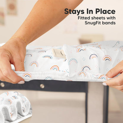 2-Pack Mini Crib Sheets Fitted - 38x26 Pack N Play Sheets for Pack and Play Mattress, Organic Cotton, Soft & Breathable Playard Bedding, Neutral Mini Toddler Bed Cover for Boys, Girls (Dragon Tale)