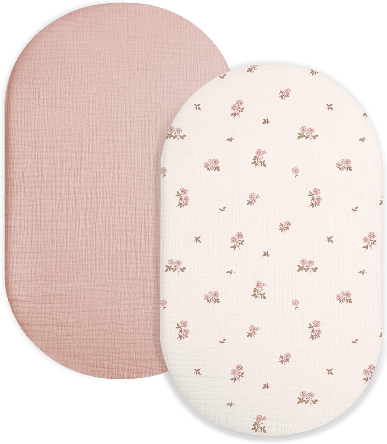 Muslin Bedside Bassinet Sheets 2 Pack, 33x20 Fitted Ultra Soft & Breathable Bedside Sleeper Sheets, Ideal for Baby Girl and Boy, Perfect for Newborns (Hopping Bunnies & Beige)
