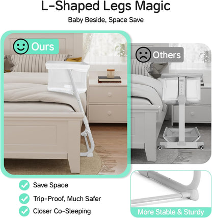 Cowiewie Bassinet Bedside Sleeper,Baby Bassinet Slides Over Bed,5-Position Height Adjustment & Breathable All-Mesh Wall Bedside Bassinet for Baby,Space-Saving Bedside Crib, Height(37.4-41.3"), White