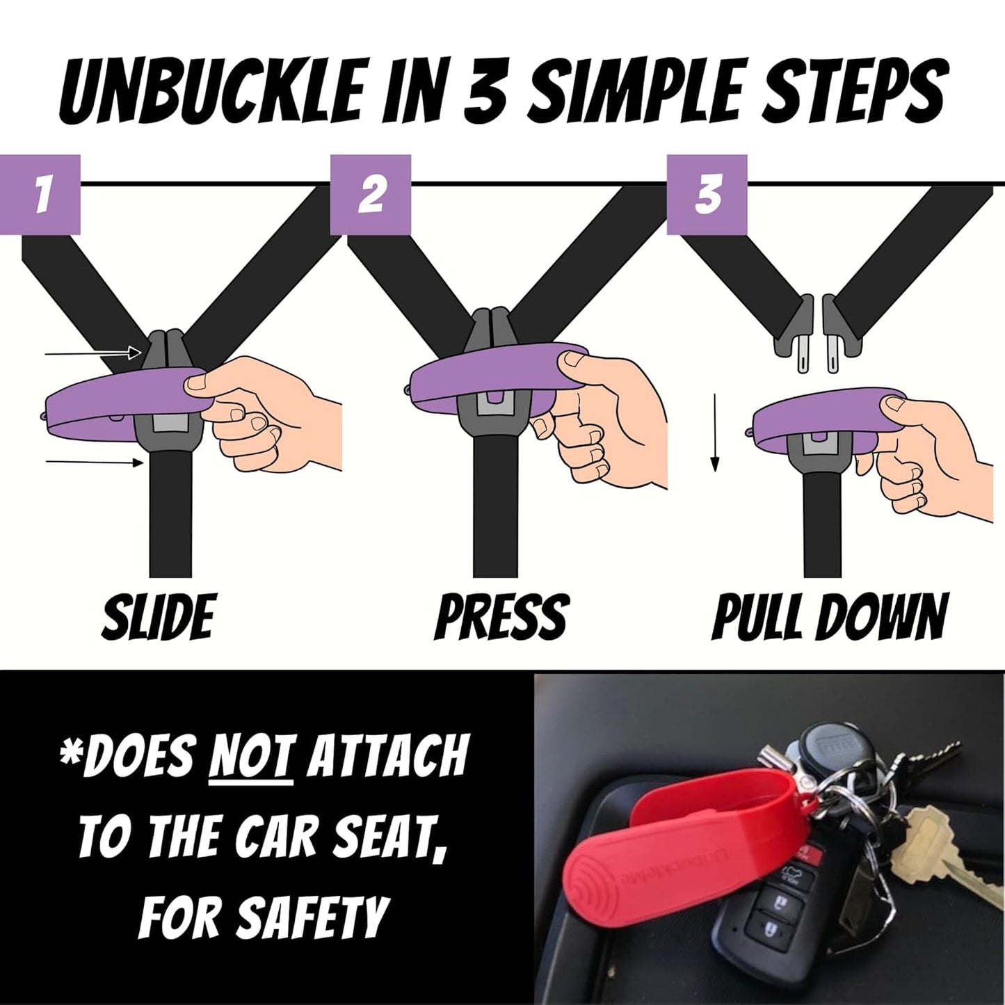 UnbuckleMe Car Seat Buckle Release Tool (As Seen on Shark Tank) - Easy Opener Aid for Arthritis, Long Nails, Older Kids - Button Pusher for Infant, Toddler, Convertible Car Seats (2 Pack, Blue & Red)
