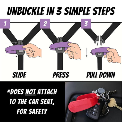 UnbuckleMe Car Seat Buckle Release Tool (As Seen on Shark Tank) - Easy Opener Aid for Arthritis, Long Nails, Older Kids - Button Pusher for Infant, Toddler, Convertible Car Seats (2 Pack, Blue & Red)