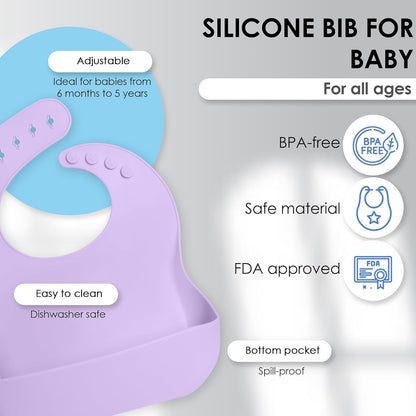 Bluet B- Silicone Baby Feeding Set with Pacifier - Baby Led Weaning Supplies - Baby Spoons, Suction Bowl - Plate - Baby Utensils Set - Silicone Feeding Set for Baby First Foods - 11pcs - Purple