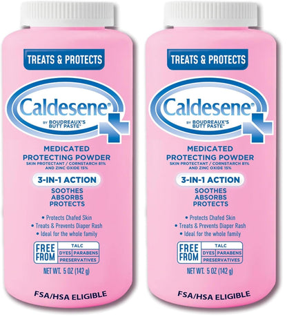 Caldesene Medicated Protecting Body Powder with Zinc Oxide and Cornstarch, Talc-Free Baby Powder Soothes & Protects, 5 Oz.