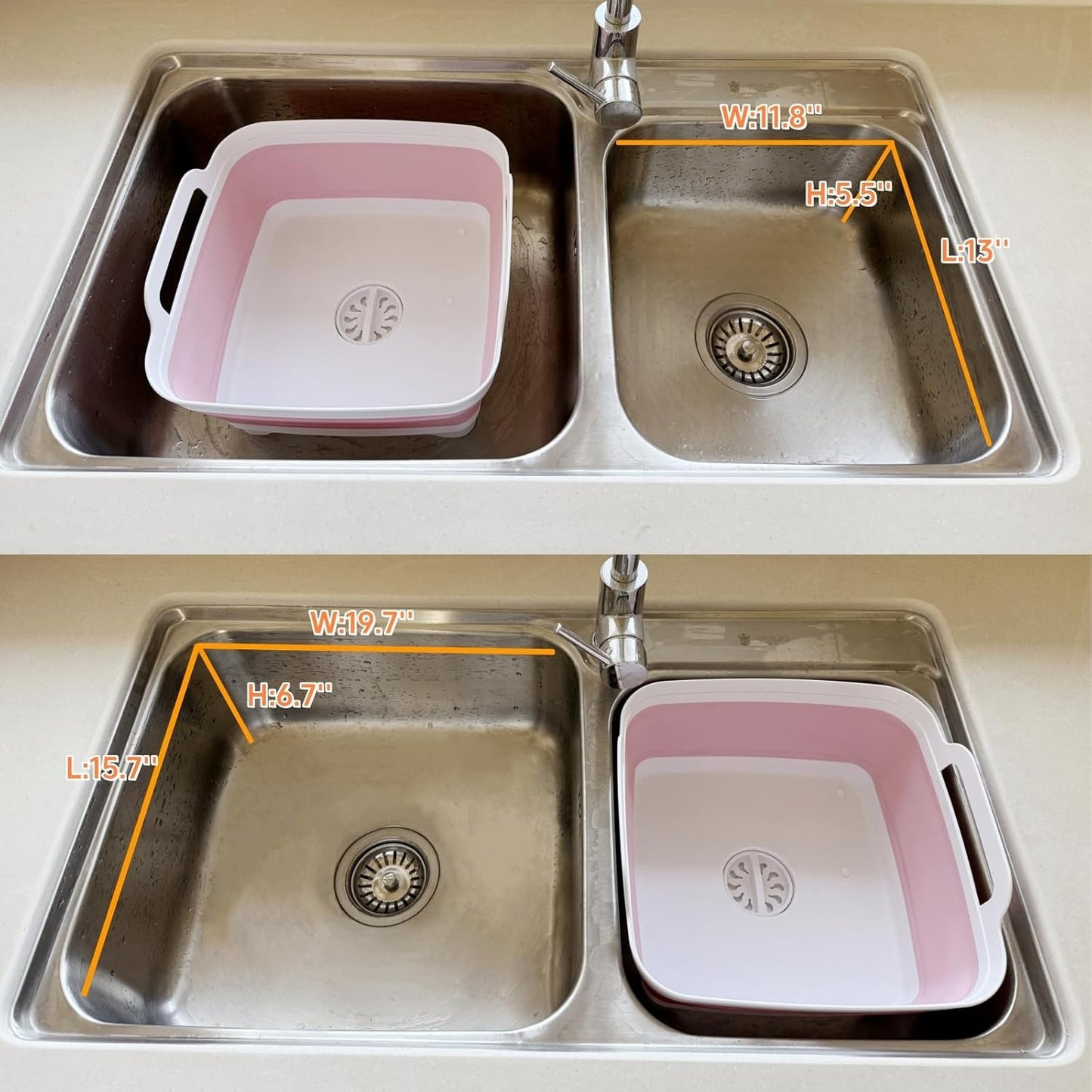 GIMWA Collapsible Wash Basin for Baby Bottles - 2.4 Gallons Portable Wash Bin for RV Camping Sink, Space-Saving Dish Tub (Pink)