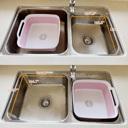 GIMWA Collapsible Wash Basin for Baby Bottles - 2.4 Gallons Portable Wash Bin for RV Camping Sink, Space-Saving Dish Tub (Pink)