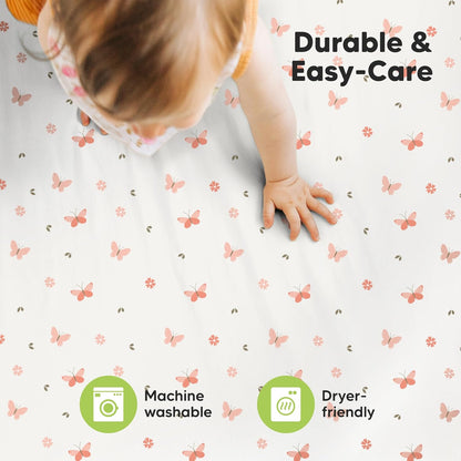 2-Pack Mini Crib Sheets Fitted - 38x26 Pack N Play Sheets for Pack and Play Mattress, Organic Cotton, Soft & Breathable Playard Bedding, Neutral Mini Toddler Bed Cover for Boys, Girls (Dragon Tale)
