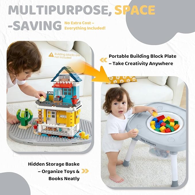 Time Followers® 6-in-1 Baby Activity Center | 4 Stage Montessori-Inspired Toys | Grow Stationary Standing Toddler Table | Jumpers & Bouncers | Must Have for Boy & Girl 6, 12, 24+ Month Old (Grey)