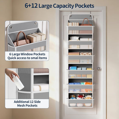 Yecaye 1 Pack Over the Door Organizer, 35.2lbs Load Toy Stuffed Animal Storage, Swing-proof Hanging Bathroom Organizers and Storage for Nursery Newborn Baby Essential Stuff Dorm Room Essentials