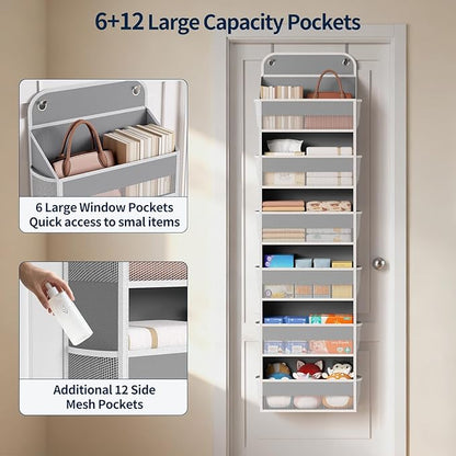 Yecaye 3 Pack Over The Door Organizer, 6-Tier Closet Door Hanging Organizer with 12 Mesh Pockets, Bathroom Organizers and Storage, Ultra Sturdy Large Capacity Over Door Storage Newborn Baby Essentials