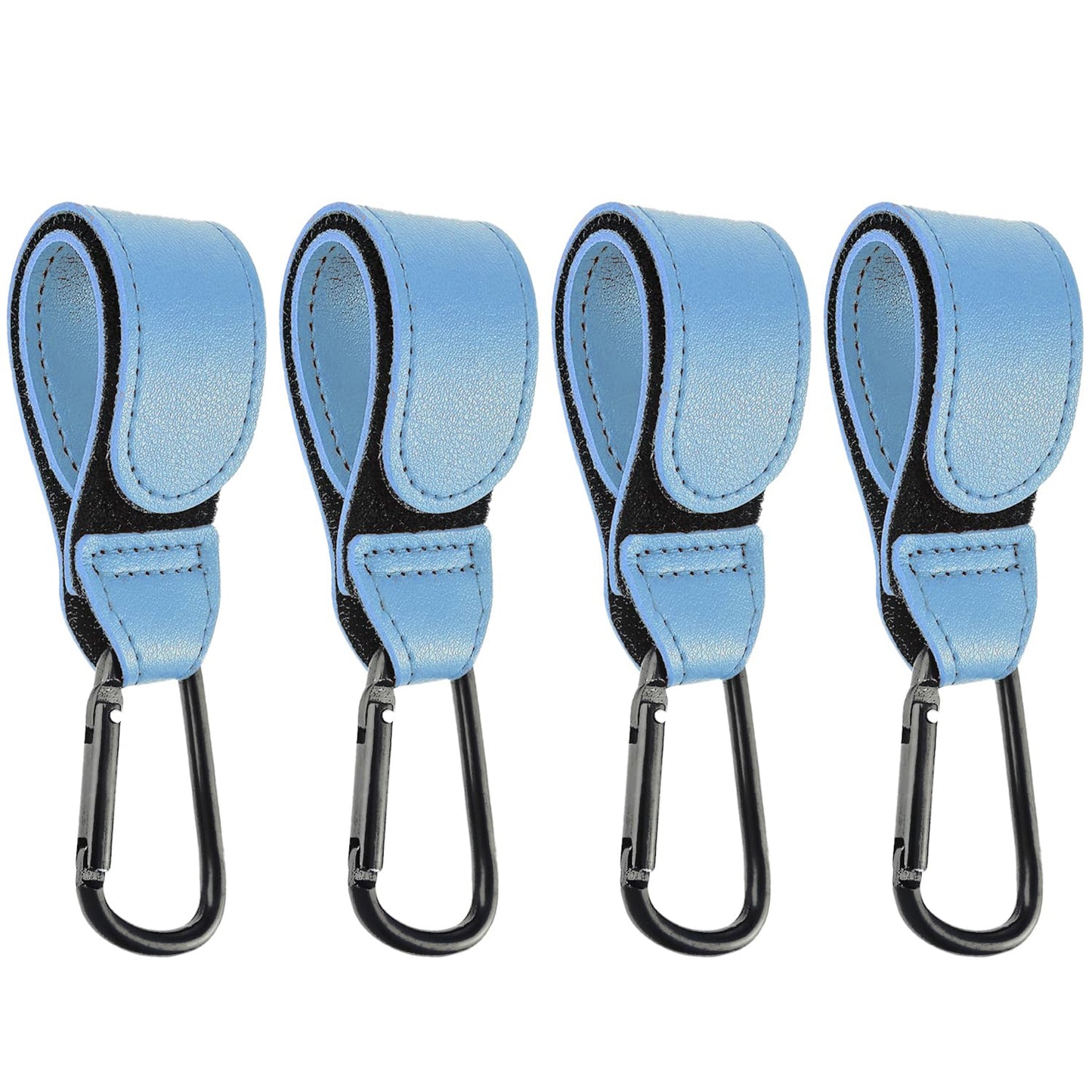 4 Pcs Leather Stroller Hook, Mommy Stroller Clip, Stroller Accessories Organizer Hook, Metal Hook for Strollers/Walkers/Mobility Scooter/Wheelchair/Rollator(Pink)