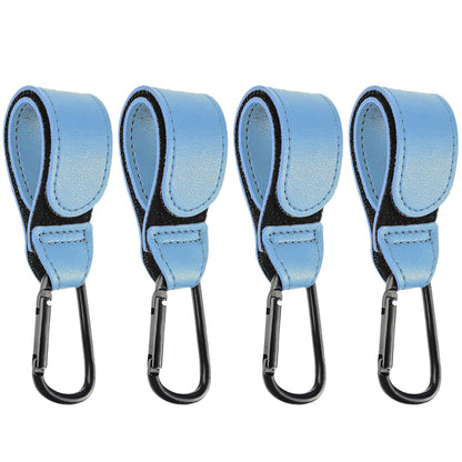 4 Pcs Leather Stroller Hook, Mommy Stroller Clip, Stroller Accessories Organizer Hook, Metal Hook for Strollers/Walkers/Mobility Scooter/Wheelchair/Rollator(Pink)