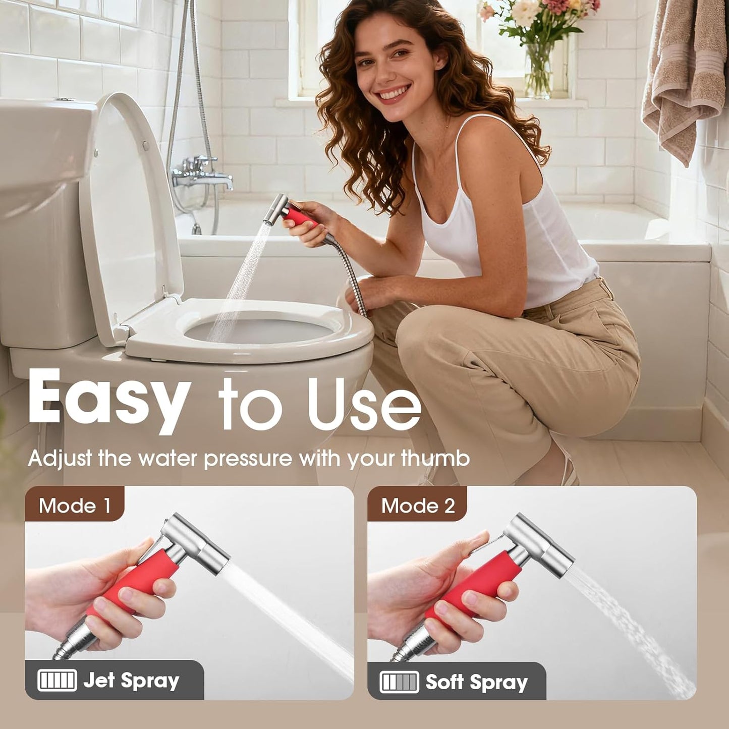 Handheld Bidet Sprayer Head,Stainless Steel Muslim Shower Head for Toilet,Adjustable Pressure Jet Sprayer for Feminine Hygiene and Pet Bath Bathroom Cloth Diaper Cleaning (Multicolor)
