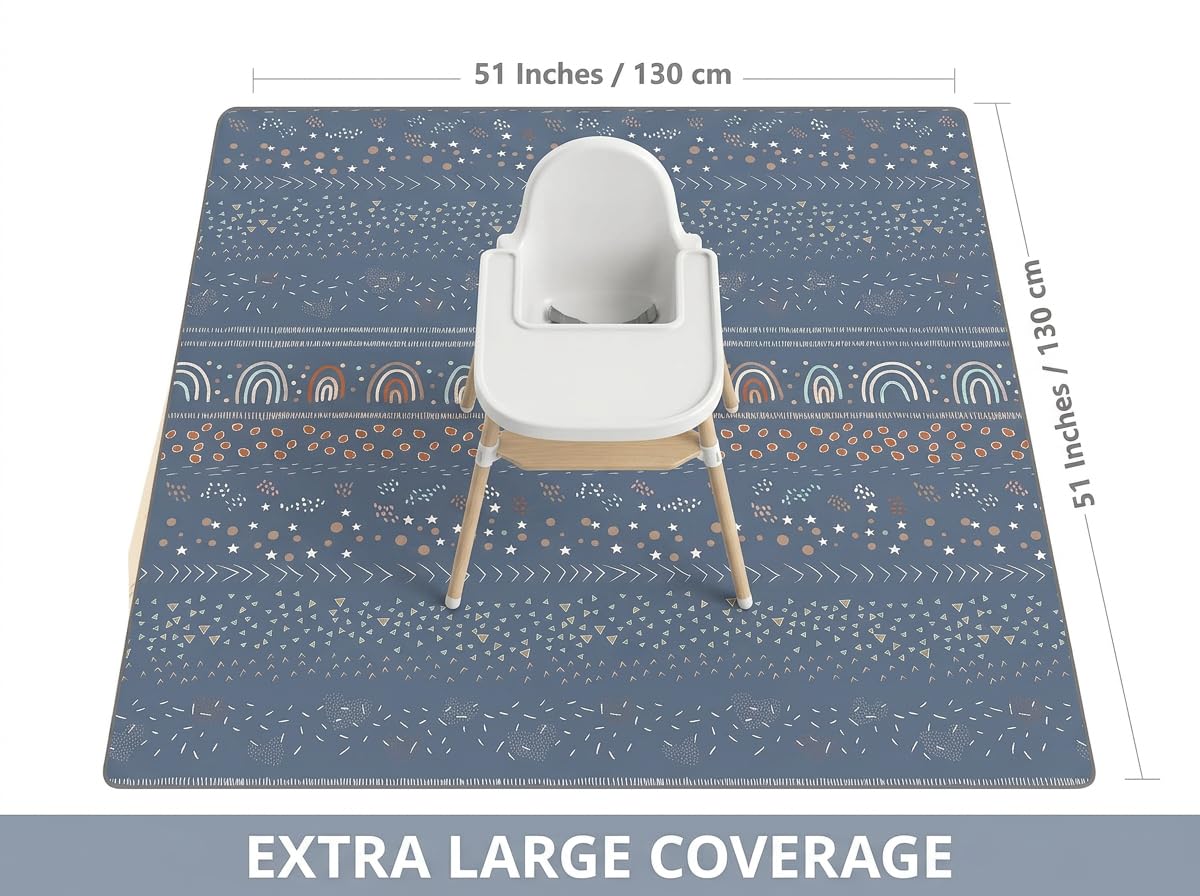 Splat Mat for Under High Chair/Arts/Crafts, Waterproof and Anti-Slip Splash Mat Floor Protector, Washable Highchair Floor Mat, 51 Inch Reusable Messy Mat and Baby Feeding Table Cloth