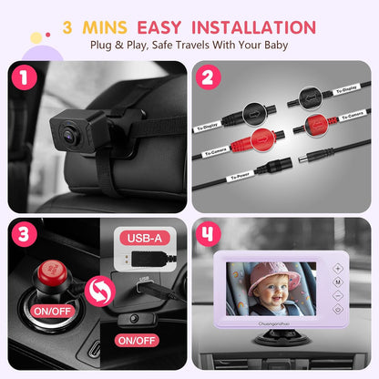 Baby Car Camera USB with No.1 Clarity, 5'' HD 1080P IPS Baby Car Monitor with 3X Zoom, Backseat/Carseat/Rear Seat Camera with Ultra Night Vision, Easy No-Damage Install, S100P(5inch Black)