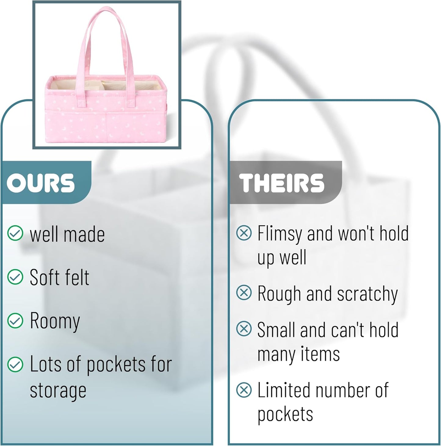 Mr. Pen- Baby Diaper Caddy Organizer, Pink with Star Pattern, Portable Car Caddy for Changing Table and Nursery