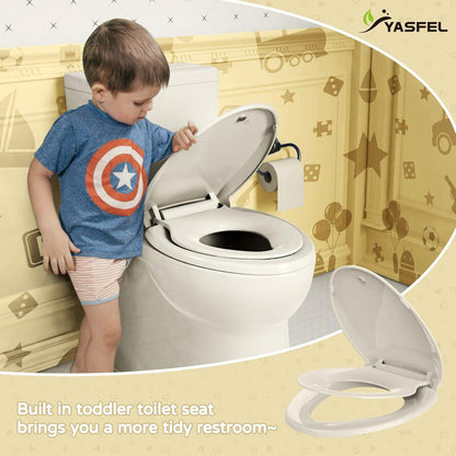YASFEL Built in Potty Training Toilet Seat for Toddlers, Kids & Adults Biscuit Plastic Toilet Seats Elongated Slow Close with Magnets(Almond, 18.5”)
