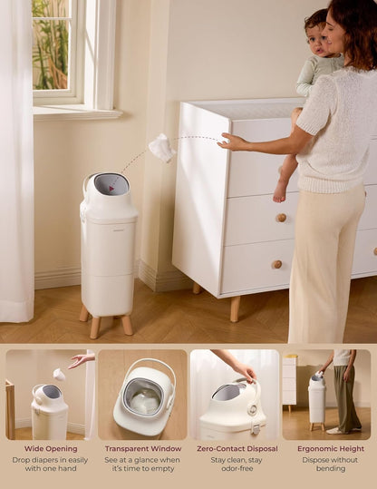Momcozy Diaper Pail with Patented Triple-Seal Odor Control, Wide Opening, Ergonomic Height, Large Capacity with Viewing Window, Childproof Lock, Fits Standard Trash Bags