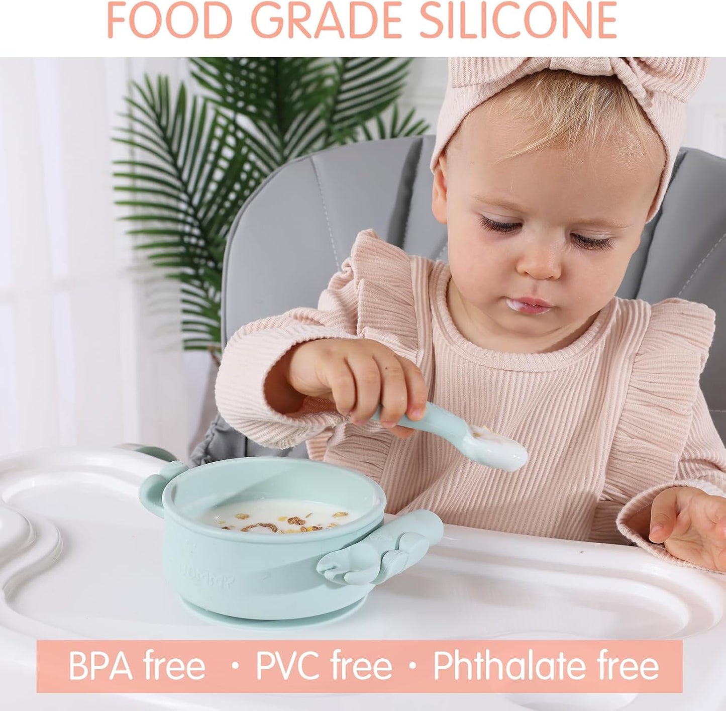 Dommy Baby Bowl with Suction BPA-Free Suction Bowl for Baby with Spoon and Fork Silicone Suction Bowl with Lid
