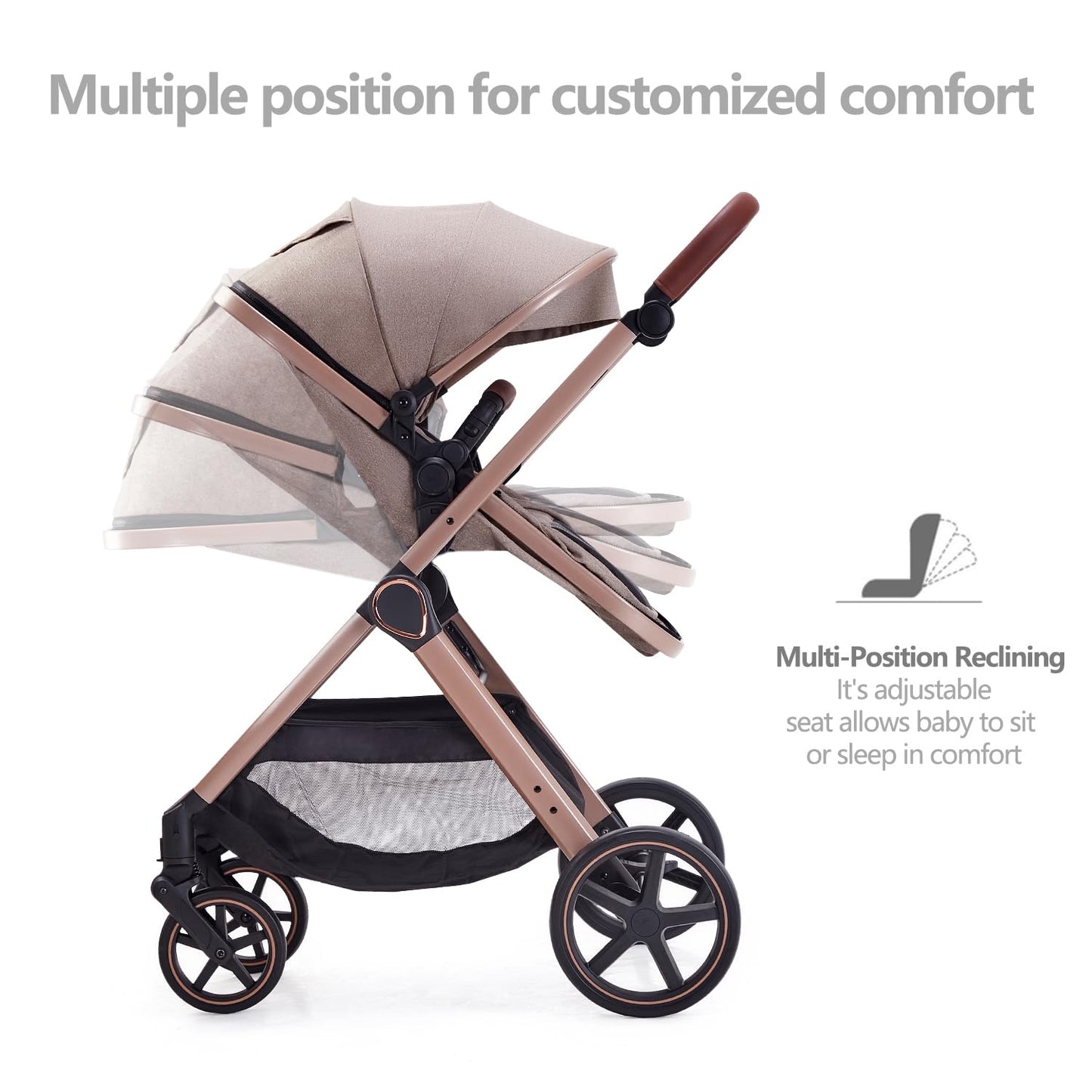 Lortsybab 2 in 1 Baby Stroller, Newborn Infant Toddler Convertible Pram Stroller for 0-36 Months Old Babies (Grey)