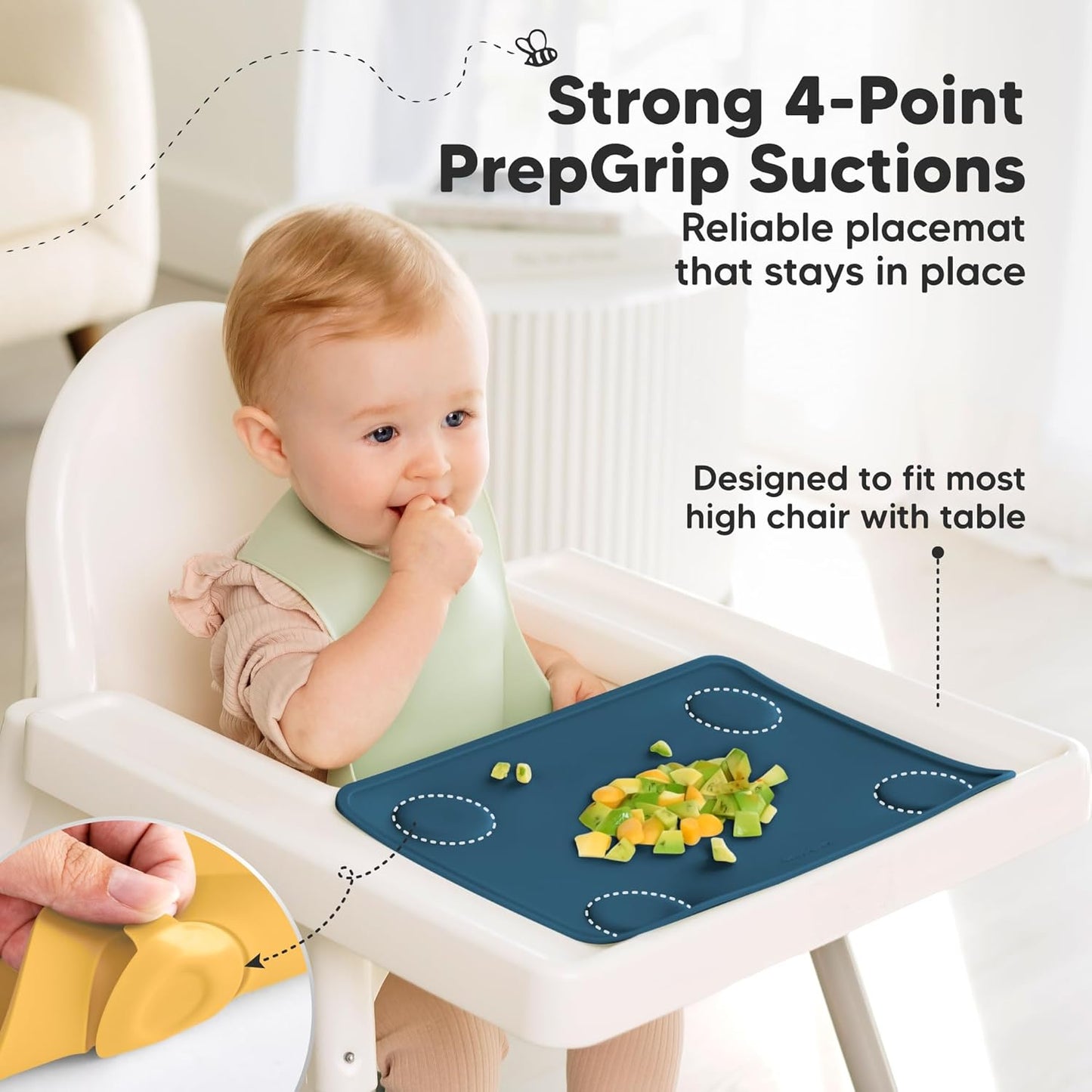 KeaBabies 2pk Silicone Placemats for Toddlers, Kids - 12x9 Non Slip Suction Baby Silicone Placemat for Restaurants, Dining Table,Travel, Easy to Clean, Food Grade/BPA-Free,Small Baby Table Mat(Slate)