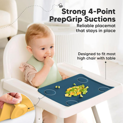 KeaBabies 2pk Silicone Placemats for Toddlers, Kids - 12x9 Non Slip Suction Baby Silicone Placemat for Restaurants, Dining Table,Travel, Easy to Clean, Food Grade/BPA-Free,Small Baby Table Mat(Slate)