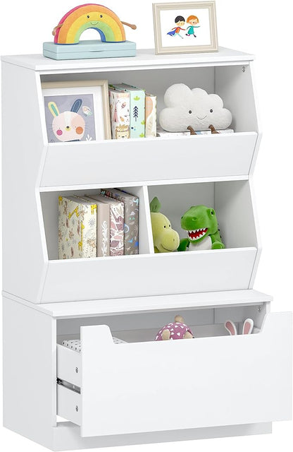 UTEX Kids Toy Storage Organizer, Bookshelf for Kids and Bookcase with Drawer, Children Open Storage Cubby for Playroom Nursery White