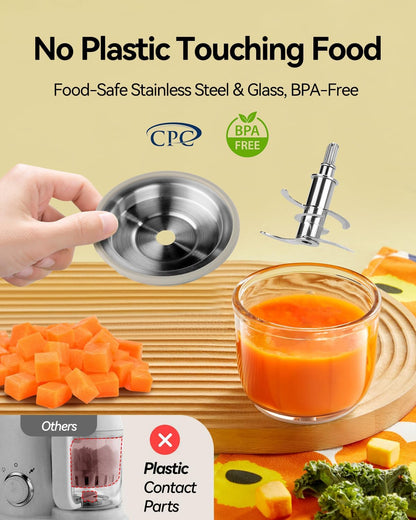 IAGREEA 9 IN 1 Glass Baby Food Maker, One Step Baby Food Processor Steamer Puree Blender Grinder Mills Machine, Auto Cooking & Grinding for Healthy Homemade Baby Food with 3 Age Stages, BPA-Free