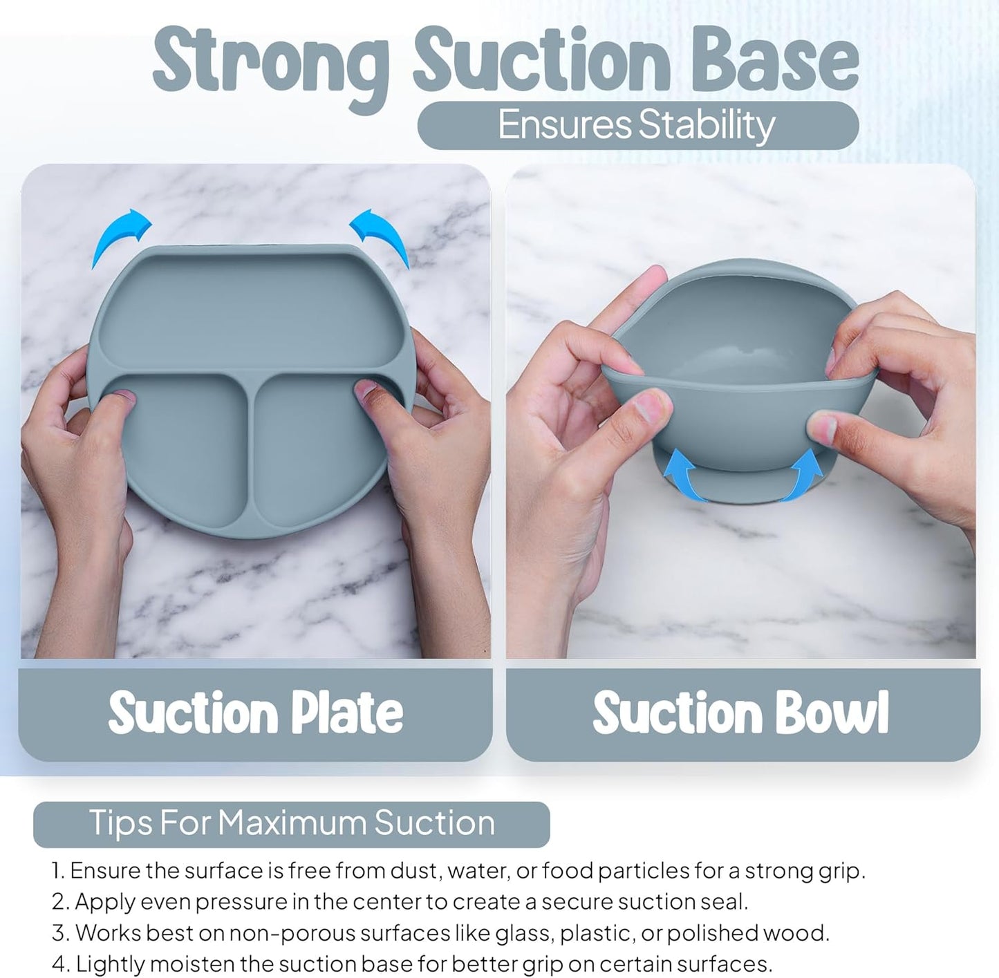 O'doe 17-Piece BPA-Free Silicone Baby Feeding Set | Thick & Soft Suction Plates, Baby Bowls, Wooden Fork & Spoon, and More | Make Mealtime Fun and Easy for Your Little One (Purple, V2)