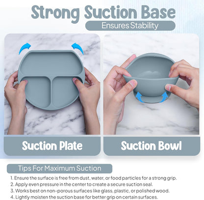 O'doe 17-Piece BPA-Free Silicone Baby Feeding Set | Thick & Soft Suction Plates, Baby Bowls, Wooden Fork & Spoon, and More | Make Mealtime Fun and Easy for Your Little One (Purple, V2)