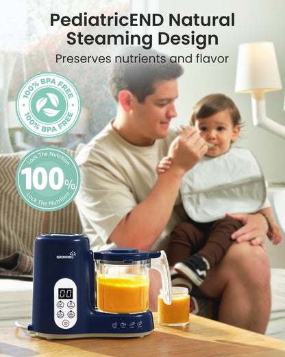 Grownsy Baby Food Maker with Steam Basket, One Step Baby Food Processor Steamer Puree Blender Grinder Mills Machine, Auto Cooking Grinding and Sterili-zing for Healthy Homemade Baby Food, Blue