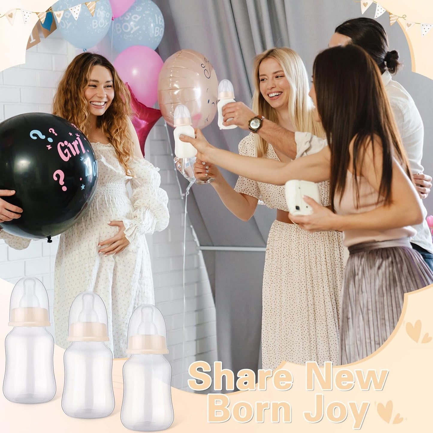 SiliFine 30 Pcs Baby Shower Favors Party Bottle Chug Game Mini Bottles Gift Sets for Gender Reveal Birthday Party Supplies Gift (Pink)