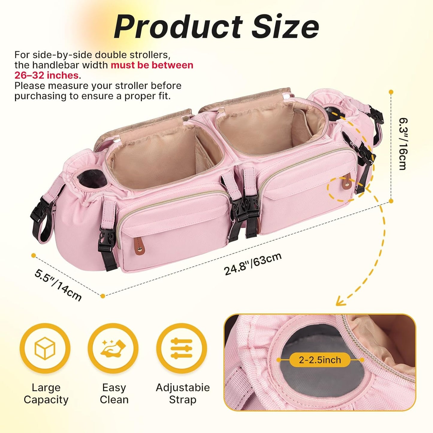 Boomistry Double Stroller Organizer for Bob Duallie and Baby Jogger City Mini GT2, Double Stroller Caddy Organizers with Cup Holder and 2 Cooler Pockets Parent Console Double Stroller Accessories