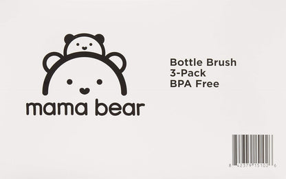 Amazon Brand - Mama Bear Baby Bottle Brush with Nipple Cleaner and Suction Cup Stand, White (Pack of 3)