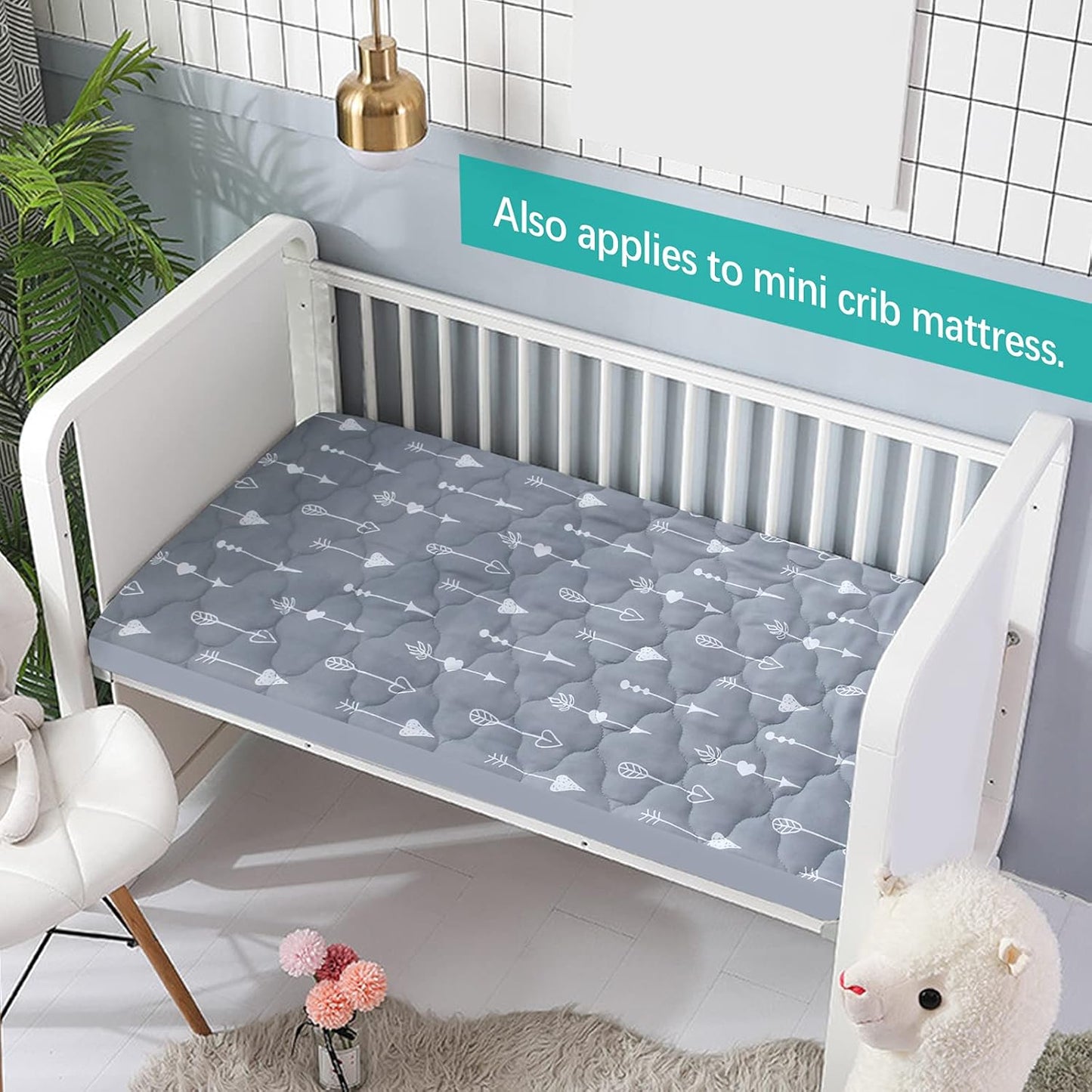 Pack and Play Sheets Mattress Pad Protector Fitted Waterproof Playard Mattress Cover, Compatible with Graco Pack n Play & Dream On Me & Pamo Babe, Playpen/Playard Sheet Quilted, Gray, 39" x 27"